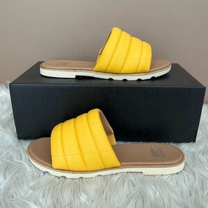 {Sorel} Ella III Quilted Puff Slide Sandal in Yellow Ray - Womens 7.5 - NWT